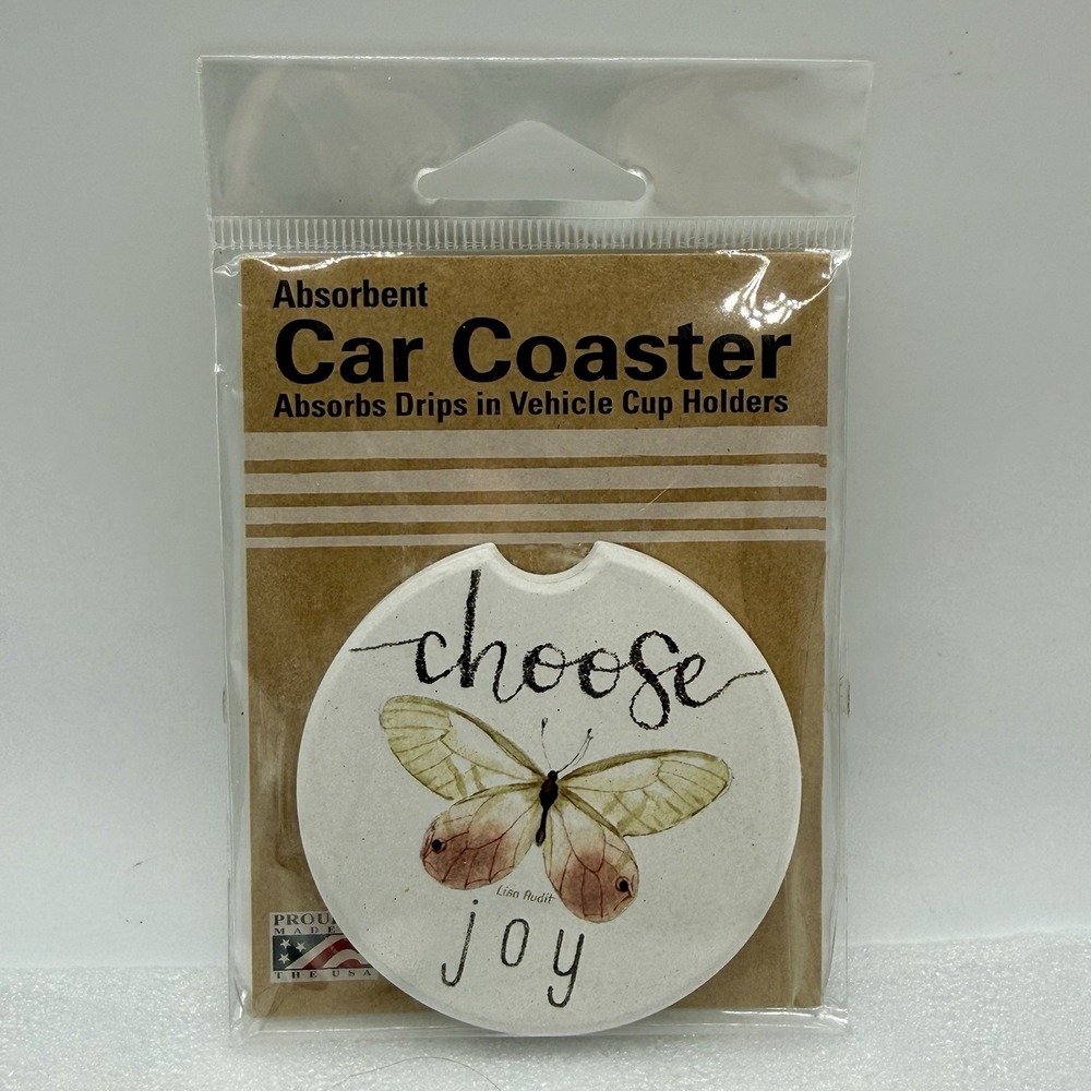 CounterArt Choose Joy‎ Butterfly Absorbent Stoneware Car Coaster Made in USA
